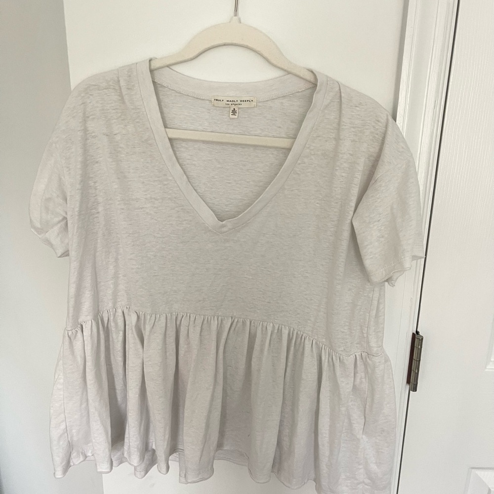 White V-Neck Peplum Top